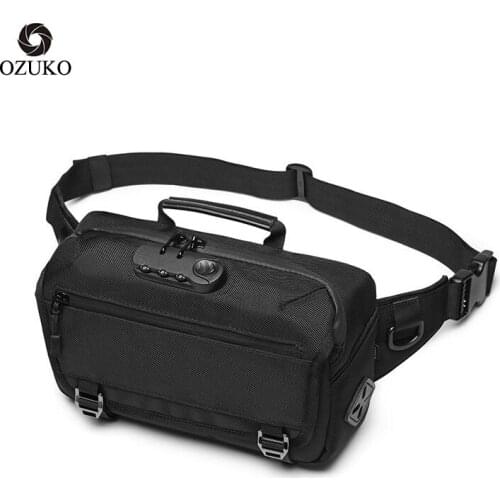 OZUKO New 2020 Anti-theft Men Waist Bag Casual Fanny Pack Male Waterproof Travel Waist Bags USB Charging Chest Bag Cell Phone