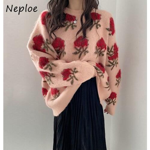 O Neck Pullover Knit Sweater Women Sweet Print Winter Outwear Warm Pull Femme Loose All Match Sueter Casual 2021 New