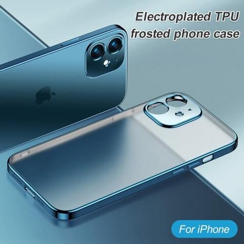 Luxury Plating Square Frame Matte Soft Silicone Case for iPhone 11 12 Pro Max Mini XR X XS 7 8 Plus SE 2020 Transparent Cover