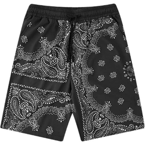 2021 Summer Casual Short Oversized Hip Hop Cargo Shorts Mens Cashew Flowers Print Shorts Streetwear Joggers Pockets Baggy Pants