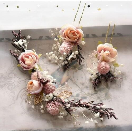 Bridal Dried Flower Headdress Lace Pearl Hairpins Fashion Women Headwear Elegant Hair Jewelry Wedding Supplies Hair Accessories