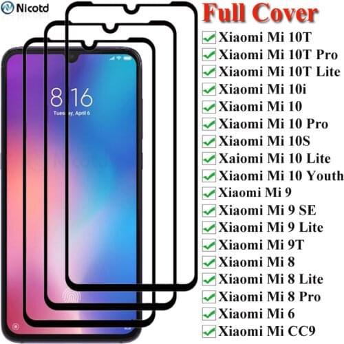 3Pcs Full Cover Tempered Glass For Xiaomi Mi 10 9 8 Pro Lite Full Glue Screen Protector For Xiaomi Mi 6 9SE 10T 10i 10S 10 Youth
