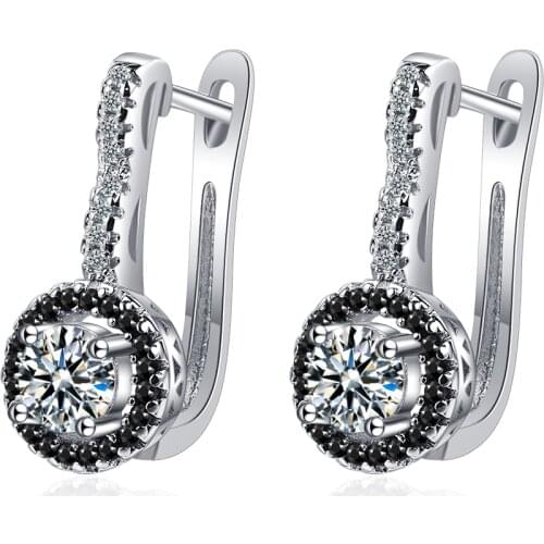 YH-ZL 925 Silver Sweet Black&Clear Cubic Zircon Earrings For Women Wedding Fashion Jewelry Gifts