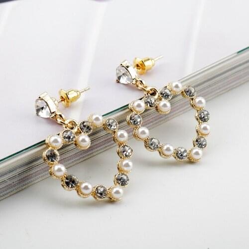 Women Earring Imilated Pearl Themed Heart Shape Pendant Eardrop Lovely Ear Drop Jewelry Fashion Party Accessory for Female