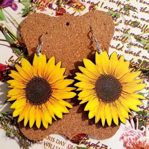 Wood Sunflower Earrings for Women Yellow Big Daisy Sunflower Statement Earring Fashion Jewelry Best Friend Gifts