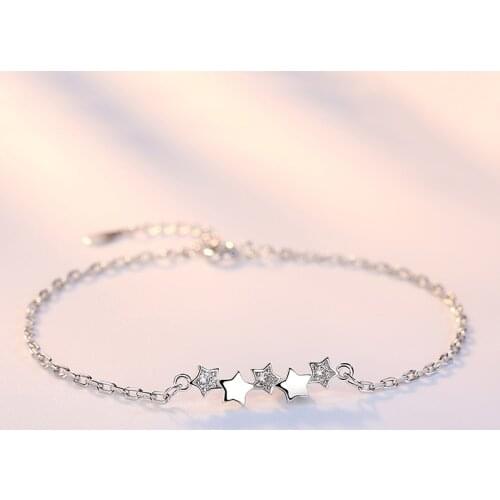 925 Sterling Silver Link Chain Crystal Star Charm Bracelet &Bangle For Women Wedding Party Jewelry Pulseras Mujer SL135