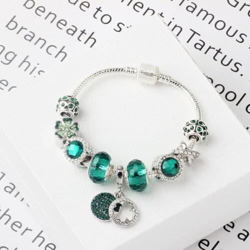 Green Clover of Four Leaves Charm Bracelet for Women Glass Beads DIY Bracelet