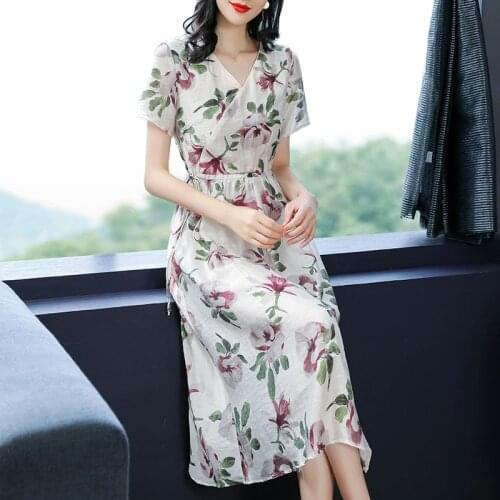 2021 Summer Casual 3XL Plus Size Floral Midi Dress Women Vintage White Print Cotton Linen Dress Elegant Bodycon Party Vestidos