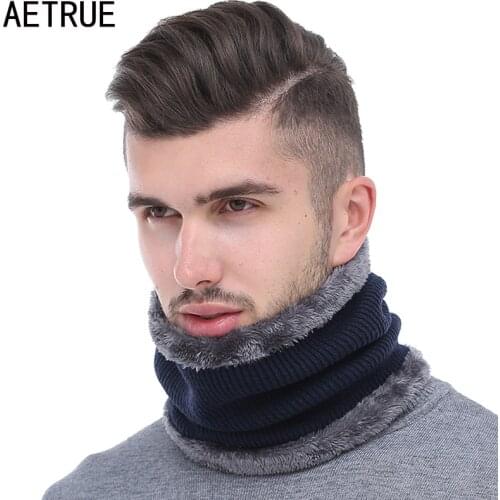 AETRUE Winter Men Scarf Ring Knitted Scarves For Men Women Neck Snood Warp Thickened Wool Collar Warm Soft Scarves Fashion 2018