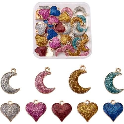 1Box Heart Moon Alloy Enamel Charms Glitter Sweet Pendants For DIY Necklaces Bracelets Earrings Jewelry Making Accessories