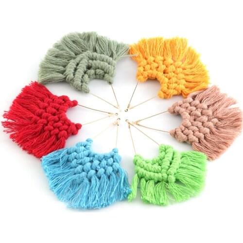 1Pair Bohemian Cotton Tassel Earrings Pendant Handmade Brush Fan Shape Fringe Charms For Dangle Stud Earring Women Jewelry