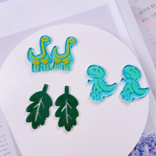 10pcs Acrylic charms leaves of dinosaurs Pendant for Key Chain Flat back Earrings necklace paste Accessories