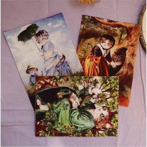 10pcs/lot 15*20cm Ancient Cats New Real Telas Patchwork Tissu Oil Painting Designs Cotton Fabric Style For Diy Patchwork Crafts