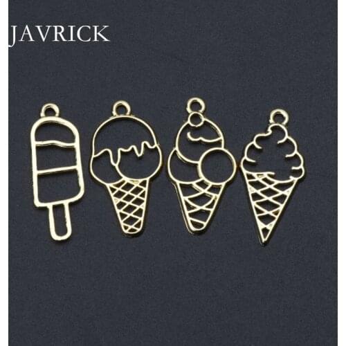 4Pcs Sweet Ice-Cream Food Metal Frames Pendant Blank Bezel UV Resin Jewelry DIY Pendant Accessories Jewelry Making Tool