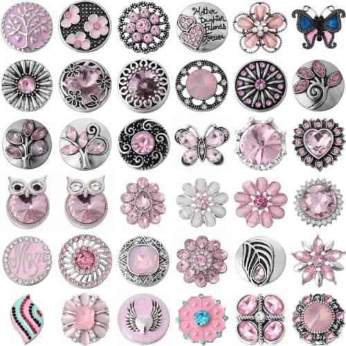 5pcs/lot New 18mm Metal Snap Buttons Jewelry Multi Style Pink Button Jewelry Fit 18mm Bracelet Bangle Button Jewelry