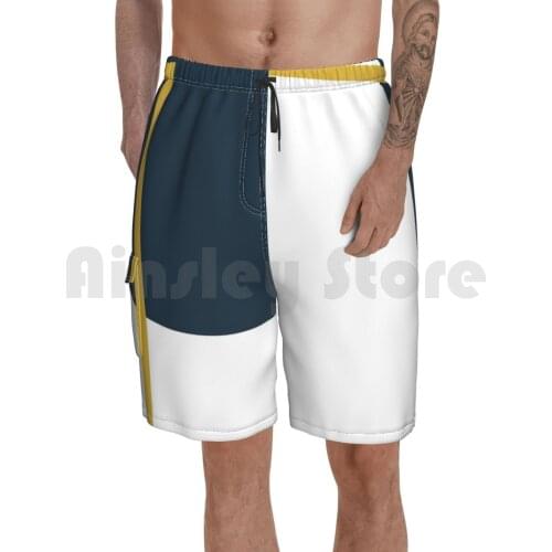 Abstract Geometric Minimalist Navy Blue , Light Mustard Yellow , And White Beach Shorts Men Beach Pants Swim Trunks