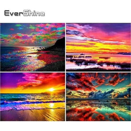 Evershine DIY Diamond Embroidery Sunset Full Drill Square Diamond Painting Seaside Landscape Cross Stitch Needlework