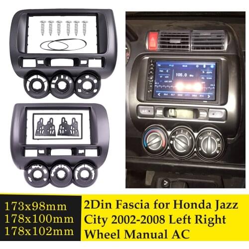 2Din Car Radio Fascia for Honda City Jazz 2002-2008 Left/Right Wheel Manual AC Stereo DVD Player Frame Panel Refitting Trim Kits