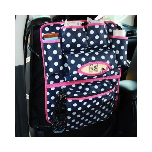 Car Back Seat Storage Bag Oxford Round Dot Blue Color Organizer Travel Box Pocket Universal Stowing Tidying Protector Kids Bag