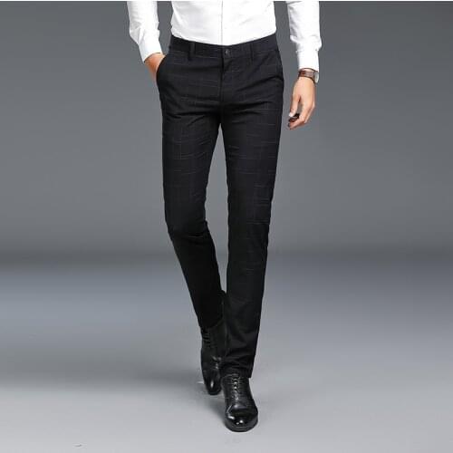 Spring and Autumn Male Plaid Striped Suit Pants Business Work Banquet Mens Suit Trousers Fashion Stretch Slim Men Suit Pants
