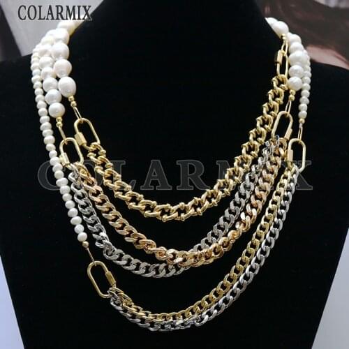 5 strands Link chain and pearl necklace 40cm chokers jewelry necklace for women multi pendants fashion accessories 9616