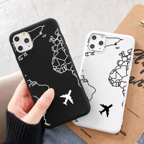 TPU Phone Case For iPhone 7 11pro 11 Pro Max SE 2020 7 8 6 6S Plus 5 5S 12 Mini X XR XS Max World Travel Map Airplane Back Cover