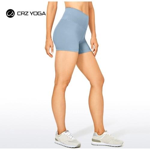 CRZ YOGA Womens Brushed Naked Feeling Workout Shorts 4'' - High Waist Matte Biker Shorts Athletic Tight Shorts