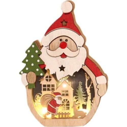 Wooden Santa/Snowman Christmas Ornament Lighting Artificial Wood Desktop Decorations Statue Creative Home Furnishings Room