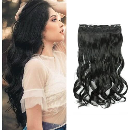 Long Wavy 5 Clips In One Piece Synthetic Hair Extensions 22 Inch 120g False Blonde Hair Brown Black Hairpieces For Women Girls
