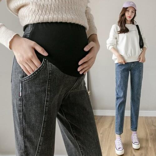 8912# 2021 Spring Autumn Denim Maternity Harem Jeans Belly Loose Pants Clothes for Pregnant Women Pregnancy Drainpipe Trousers