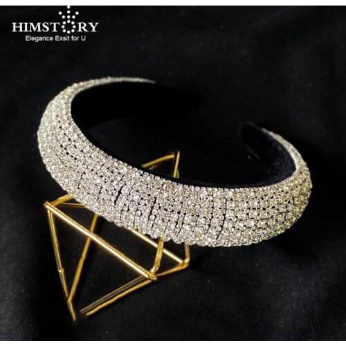HIMSTORY Handmade Luxury Crystal Quartz Hairbands Baroque Headbands Rhinestone Tiara Women Wedding Hair Jewelries