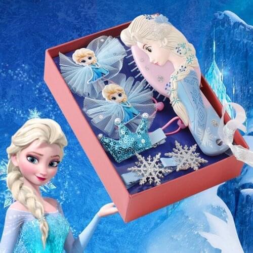 Anime Disney Frozen Elsa Original Figure Makeups Toys Comb Hairpin Rubber Band Set With Box Girls Christmas Gift