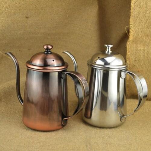 Small mouth hand pot 650ml long mouth pot thickening 304 stainless steel drip coffee filter tea court pot