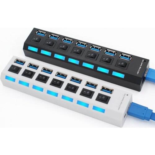 USB 3.0 Hub, 7 Ports High Speed USB 3 Hub Splitter with On Off Switch, Indicator Light, 1 USB Charging Port, USB Cable