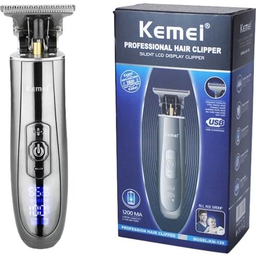 KEMEI USB Rechargeable Bald Head Hair Clipper LCD Display Trimmer Carbon Steel Ceramic Blade Shaving Cordless Hair Cutter 45G