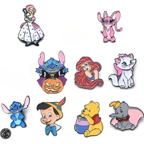 Disney Badge Stitch Cute Princess Winnie Dumbo Pin Badge Metal Brooch Lapel Pins Alloy Metal Fashion Jewelry