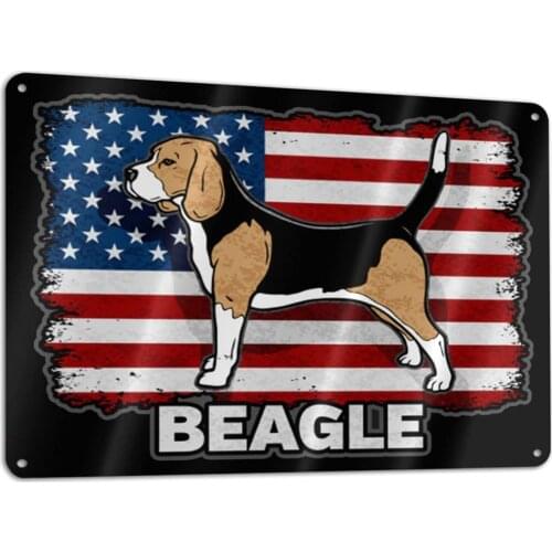 Beagle Dog American Flag Metal Tin Sign Wall Decor Cave for Home Kitchen Bar Room Garage Rustic Vintage Retro Poster Plaque