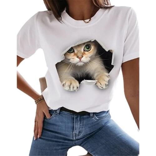3XL Women Kawaii 3D Cute Cat Print T Shirt 2021 New Summer Short Sleeve O-Neck Top Tee Casual Streetwear Lady Plus Size Clothes