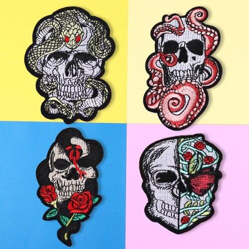 Punk Octopus Skull Patches for Clothes Rose Skull Sticker On Clothing Diy Patch Cool Coat Appliques Garment Decor Parches