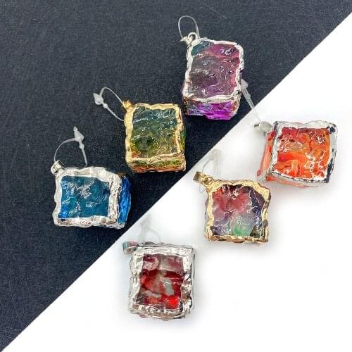 Natural Stone Crystal Pendant Necklace Colorful Square Reiki Stone Suitable for DIY Jewelry Accessories Healing Stone Jewelry