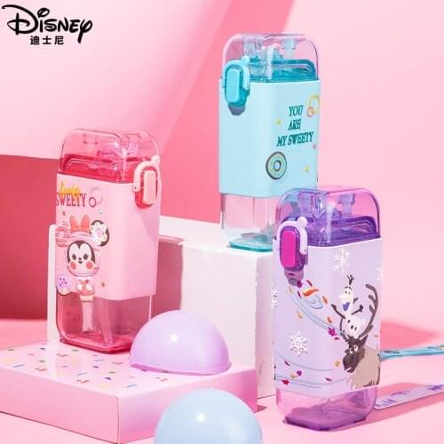 Disney Cartoon New Creative Square Plastic Straw Drinking Cup fall-resistant seal Portable Children kid Birthday gift present