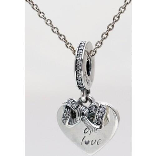 New Original 925 Sterling Silver Beads Bow & Love Heart Dangle Charm Fit Pandora Bracelets Women DIY Jewelry Dropship
