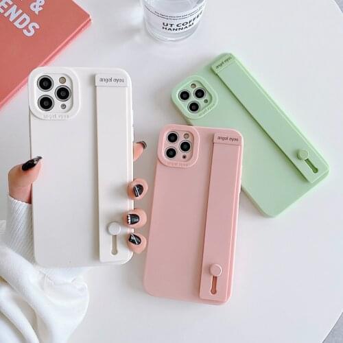 Solid Color Liquid Silica Gel Soft TPU Phone Case For iPhone 12 11 Pro Max 7 8 Plus SE 2 X XR XSMax Wristband Bracket Full Cover