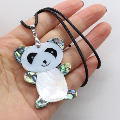 Natural Shell Necklace With Panda-Shaped Pendant Leather Cord 2MM Charms For Elegant Women Love Romantic Gift