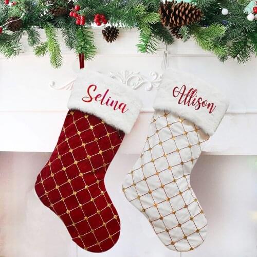 Personalized Christmas Stocking Custom Large Xmas Gift Bags Socks New Year Candy Holder Christmas Decor for Home Xmas Tree Decor