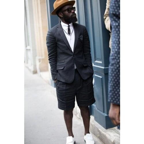 High Quality Summer Jacket Short Pant Mens Suit Wedding Blazer Prom Party Costume Homme Coat Formal Black Tuxedo 2 piceces