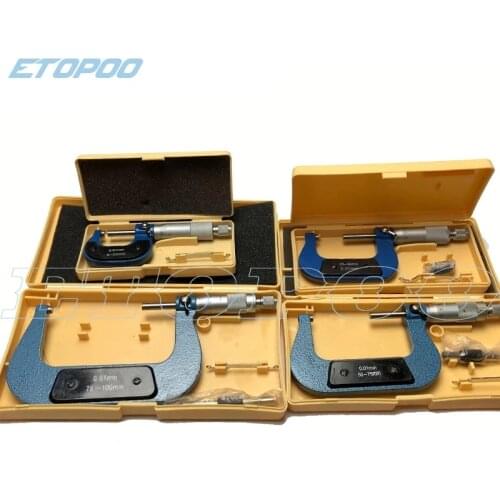 4pcs/set Outside Spiral Micrometer 0-25mm/ 25-50mm/ 50-75mm/ 75-100mm Accuracy 0.01mm Gauge Vernier Caliper Measuring Tools