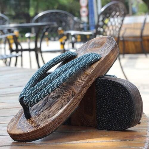 Traditional Japanese Style Daily Mens Sandals Wooden Flat Shoes Clogs Slippers Summer Slippers