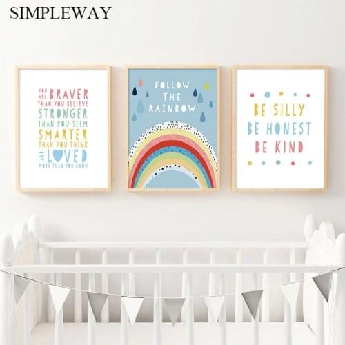 Rainbow Nursery Wall Art Child Poster Canvas Wall Art Print Simple Quotes Painting Decorative Picture Baby Kids Bedroom Decor