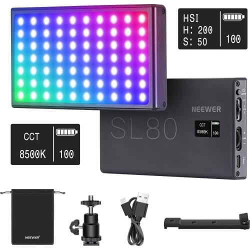 Neewer RGB Video Light with Built-in 4150mAh Rechargeable Battery,360° Full Color, 9 Light Effects,3200K–8500K Color Temperature